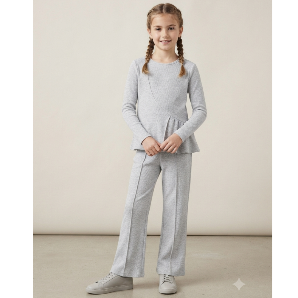 ZX104: Girls 2 Piece Rib Outfit- Grey (4-12 Years) ZX104: Girls 2 Piece Rib Outfit- Grey (4-12 Years)
